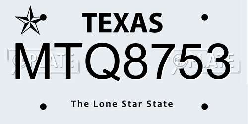 MTQ8753 Texas License Plate