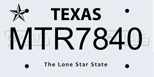 MTR7840 Texas License Plate