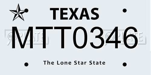 MTT0346 Texas License Plate