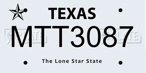 MTT3087 Texas License Plate