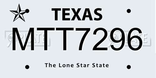 MTT7296 Texas License Plate