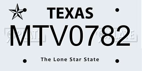 MTV0782 Texas License Plate