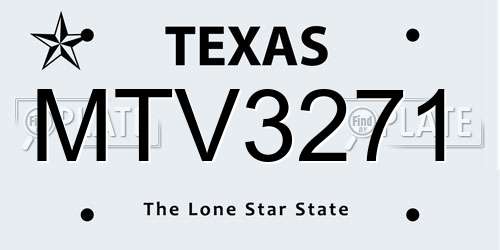 MTV3271 Texas License Plate