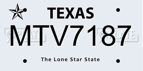 MTV7187 Texas License Plate