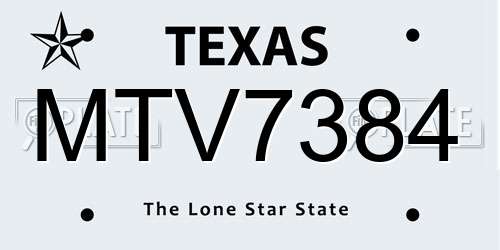 MTV7384 Texas License Plate