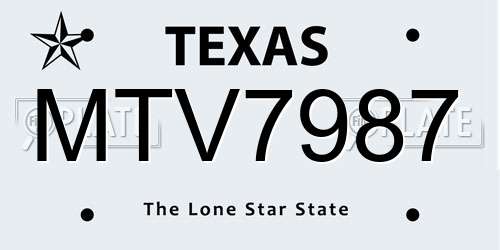 MTV7987 Texas License Plate