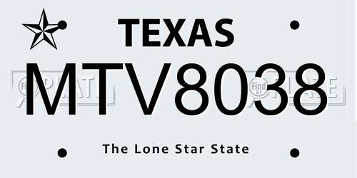MTV8038 Texas License Plate
