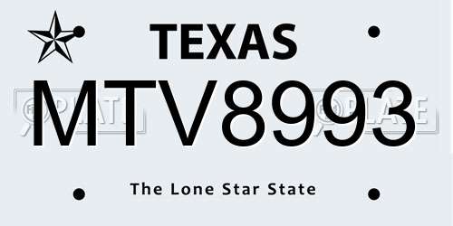 MTV8993 Texas License Plate