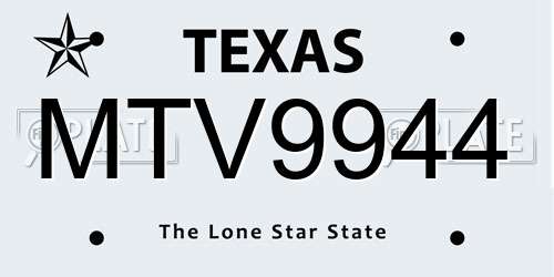 MTV9944 Texas License Plate