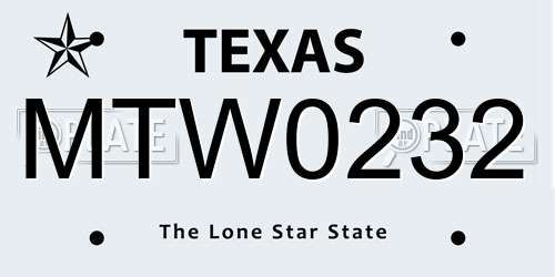 MTW0232 Texas License Plate