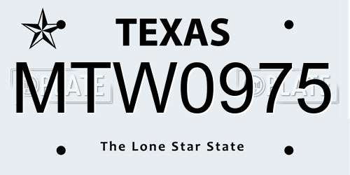 MTW0975 Texas License Plate