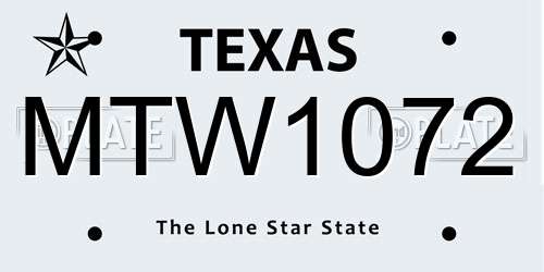 MTW1072 Texas License Plate