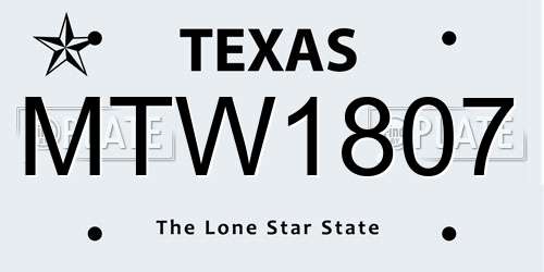 MTW1807 Texas License Plate