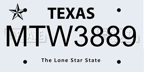 MTW3889 Texas License Plate