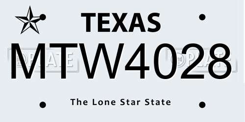 MTW4028 Texas License Plate