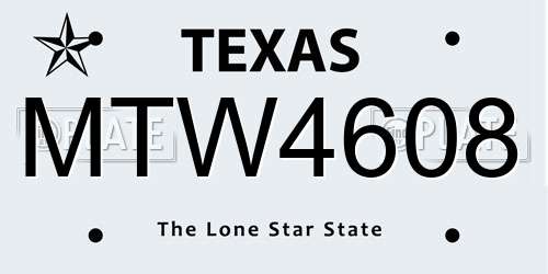 MTW4608 Texas License Plate