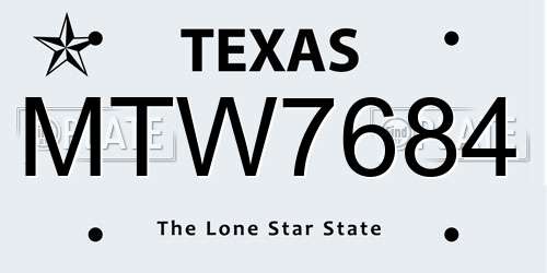 MTW7684 Texas License Plate