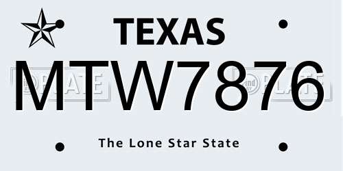 MTW7876 Texas License Plate