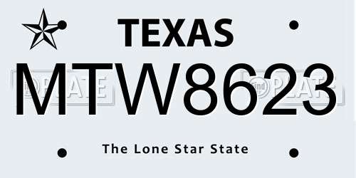 MTW8623 Texas License Plate