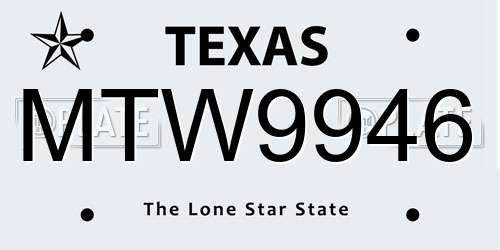 MTW9946 Texas License Plate