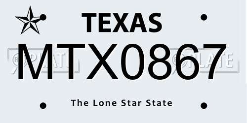 MTX0867 Texas License Plate
