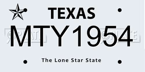 MTY1954 Texas License Plate