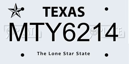 MTY6214 Texas License Plate