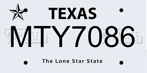 MTY7086 Texas License Plate