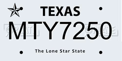 MTY7250 Texas License Plate