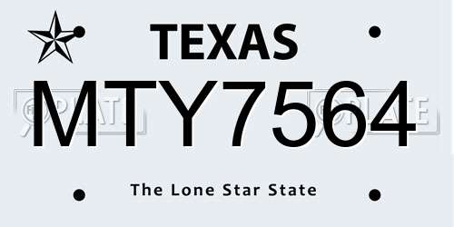 MTY7564 Texas License Plate