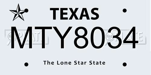 MTY8034 Texas License Plate