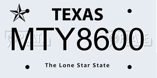 MTY8600 Texas License Plate