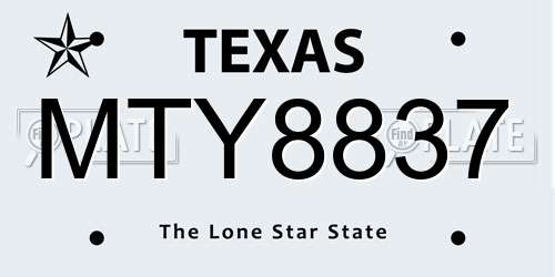 MTY8837 Texas License Plate