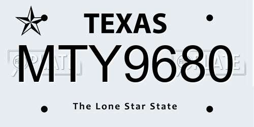MTY9680 Texas License Plate