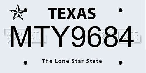 MTY9684 Texas License Plate