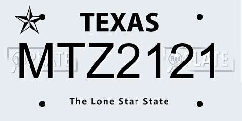 MTZ2121 Texas License Plate