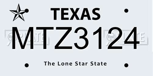 MTZ3124 Texas License Plate
