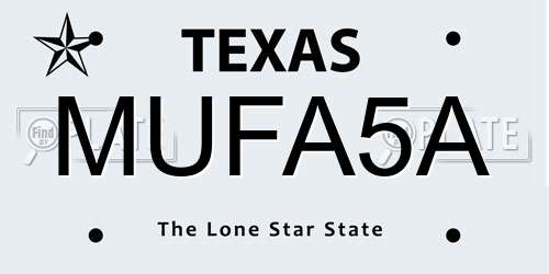 MUFA5A Texas License Plate