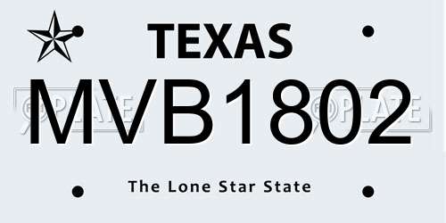 MVB1802 Texas License Plate