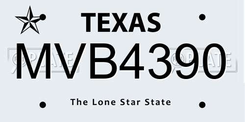 MVB4390 Texas License Plate