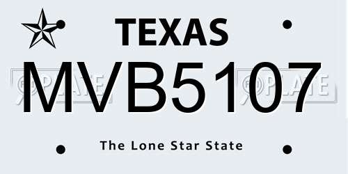 MVB5107 Texas License Plate