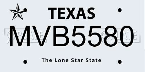 MVB5580 Texas License Plate