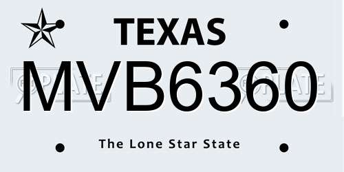 MVB6360 Texas License Plate
