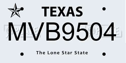 MVB9504 Texas License Plate