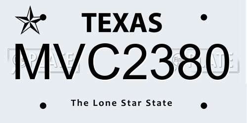 MVC2380 Texas License Plate