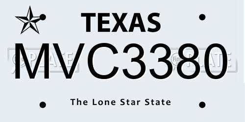 MVC3380 Texas License Plate