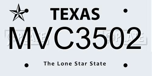 MVC3502 Texas License Plate