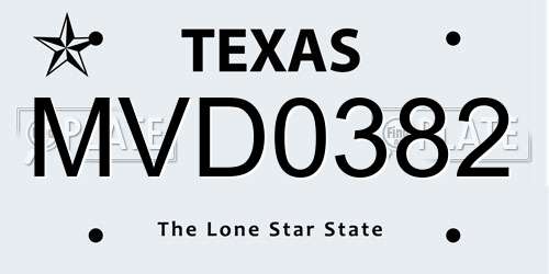 MVD0382 Texas License Plate