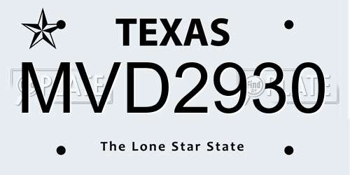 MVD2930 Texas License Plate