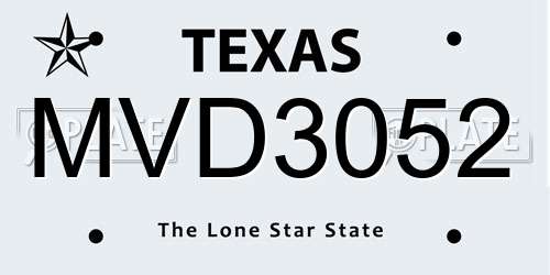 MVD3052 Texas License Plate